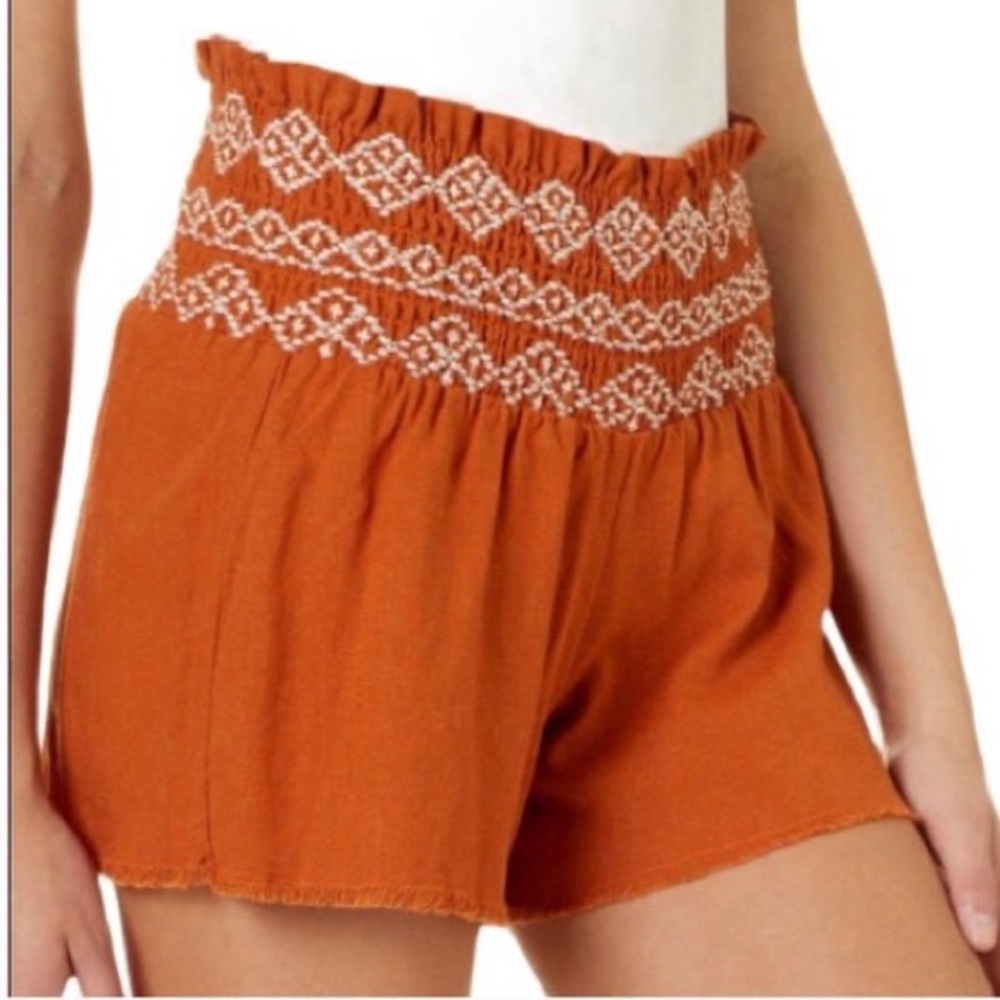 Indigo Rein smocked waist linen shorts